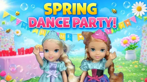 A Spring Dance Party with Elsa, Anna, and Barbie Dolls