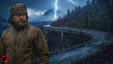 Winter Hiking and Camping Under a Historic Bridge in Heavy Rain