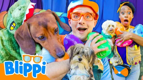 Blippi and Meekah Host a Fun Dinosaur Puppy Show with Obstacle Challenges