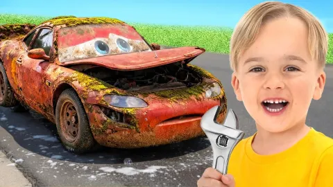 Restoring a Lightning McQueen Toy Car with Vlad and Niki
