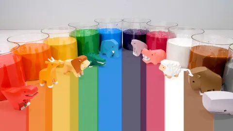 Learning English and Spanish Animal and Color Names with Toys